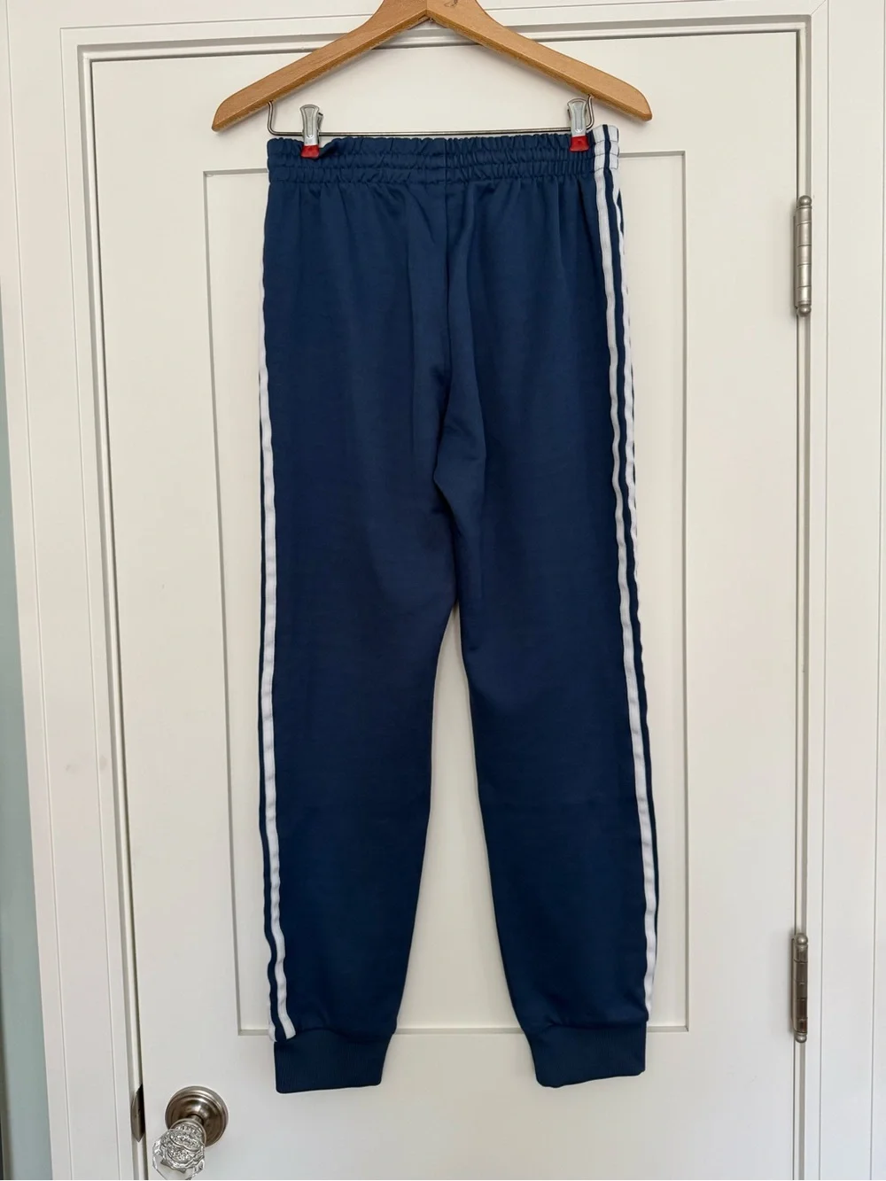 Adidas Originals Blue Joggers with White Three-Stripe Men’s Size Medium